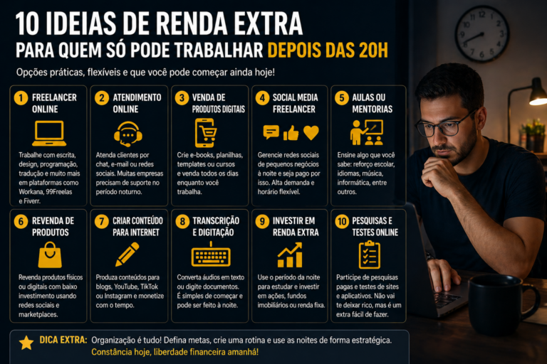 10 ideias de renda extra para quem só pode trabalhar depois das 20h