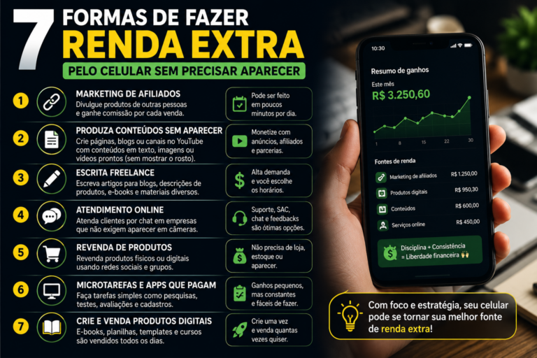 7 formas de fazer renda extra pelo celular sem precisar aparecer