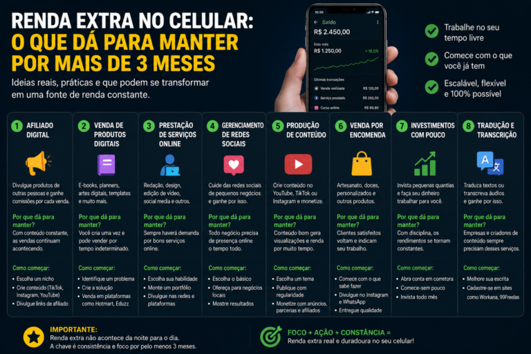 Renda extra no celular: o que dá para manter por mais de 3 meses