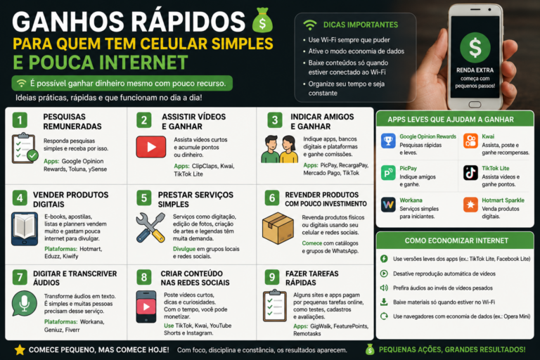 Ganhos rápidos para quem tem celular simples e pouca internet