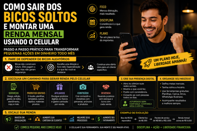 Como sair dos bicos soltos e montar uma renda mensal usando o celular