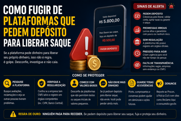 Como fugir de plataformas que pedem depósito para liberar saque