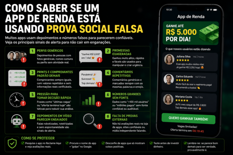 Como saber se um app de renda está usando prova social falsa