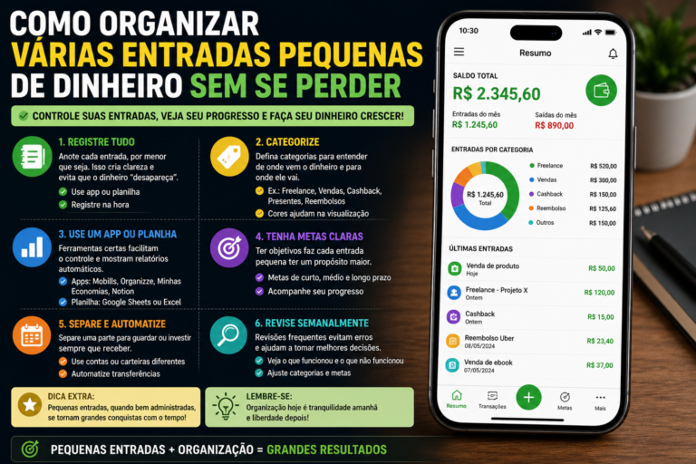 Como organizar várias entradas pequenas de dinheiro sem se perder