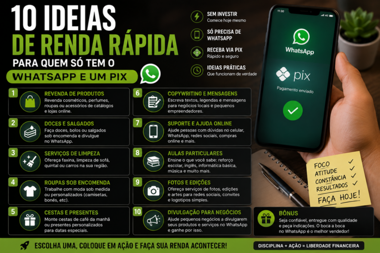 10 ideias de renda rápida para quem só tem o WhatsApp e um Pix