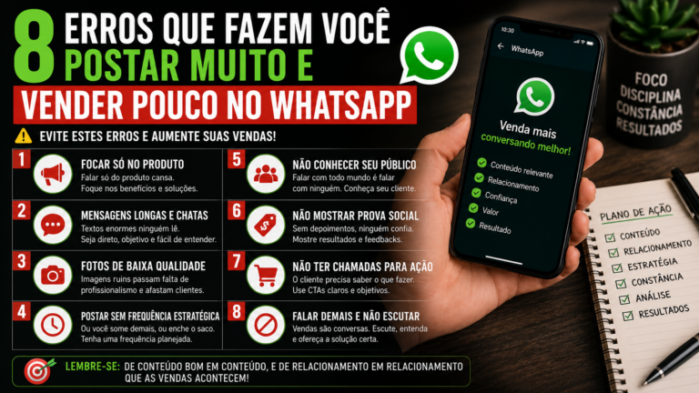 8 erros que fazem você postar muito e vender pouco no WhatsApp