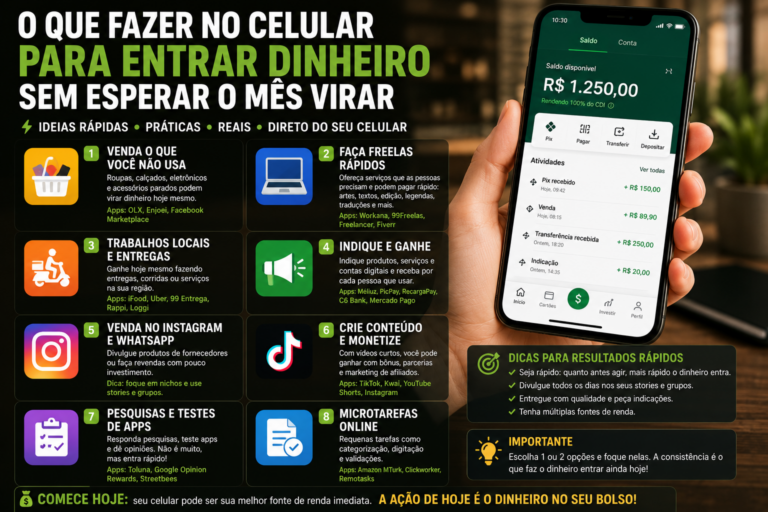 O que fazer no celular para entrar algum dinheiro sem esperar o mês virar
