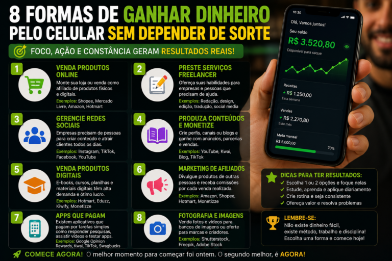 8 formas de ganhar dinheiro pelo celular sem depender de sorte