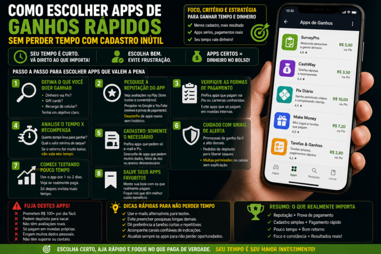 Como escolher apps de ganhos rápidos sem perder tempo com cadastro inútil