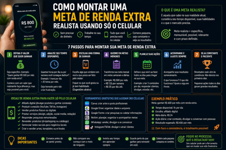 Como montar uma meta de renda extra realista usando só o celular
