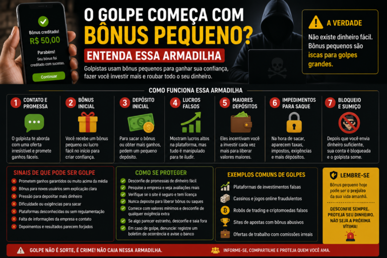 O golpe começa com bônus pequeno? Entenda essa armadilha