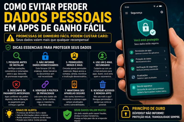 Como evitar perder dados pessoais em apps de ganho fácil