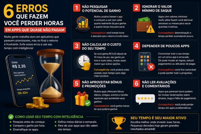 6 erros que fazem você perder horas em apps que quase não pagam