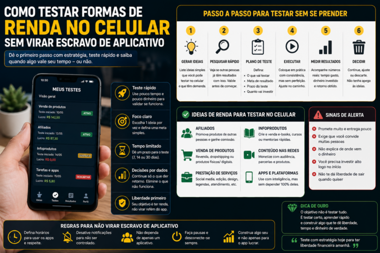 Como testar formas de renda no celular sem virar escravo de aplicativo