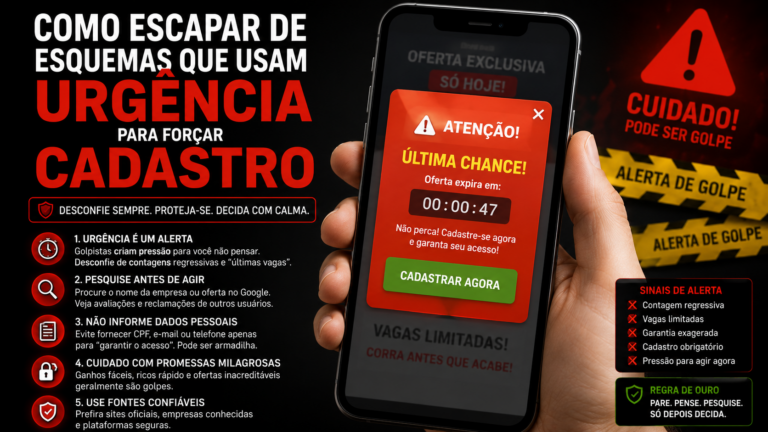 Como escapar de esquemas que usam urgência para forçar cadastro