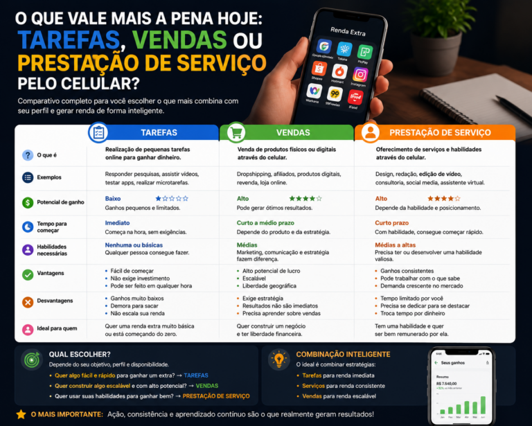 O que vale mais a pena hoje: tarefas, vendas ou prestação de serviço pelo celular