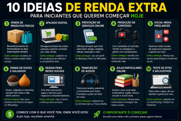 10 ideias de renda extra para iniciantes que querem começar hoje
