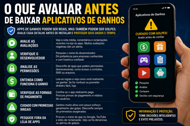O que avaliar antes de baixar aplicativos de ganhos
