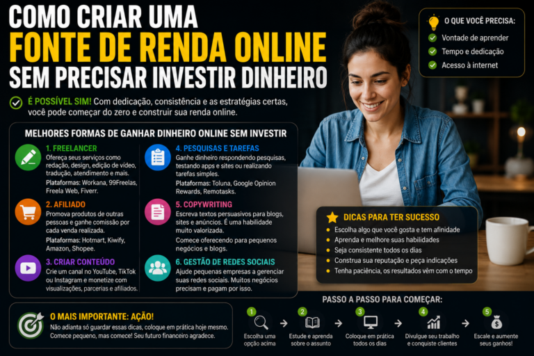 Como criar uma fonte de renda online sem precisar investir dinheiro