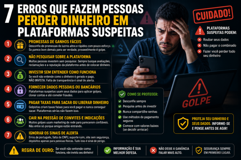 7 erros que fazem pessoas perder dinheiro em plataformas suspeitas