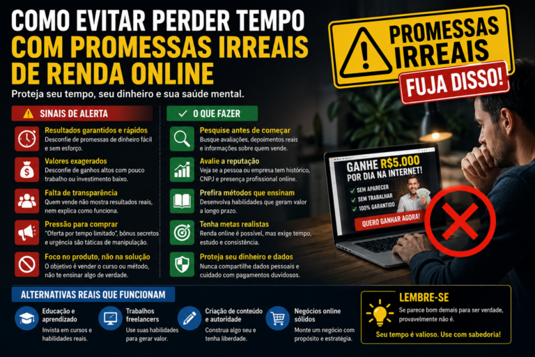 Como evitar perder tempo com promessas irreais de renda online