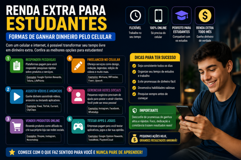 Renda extra para estudantes: formas de ganhar dinheiro pelo celular