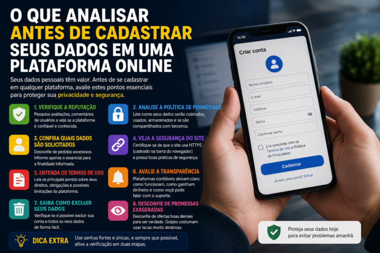 O que analisar antes de cadastrar seus dados em uma plataforma online