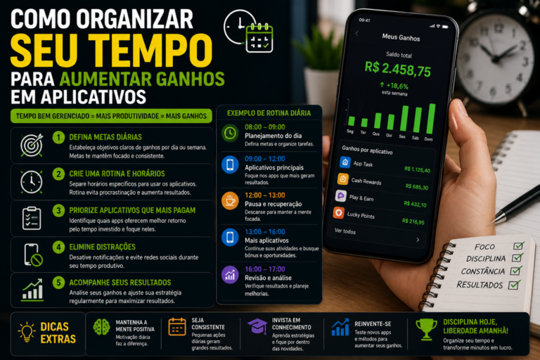 Como organizar seu tempo para aumentar ganhos em aplicativos