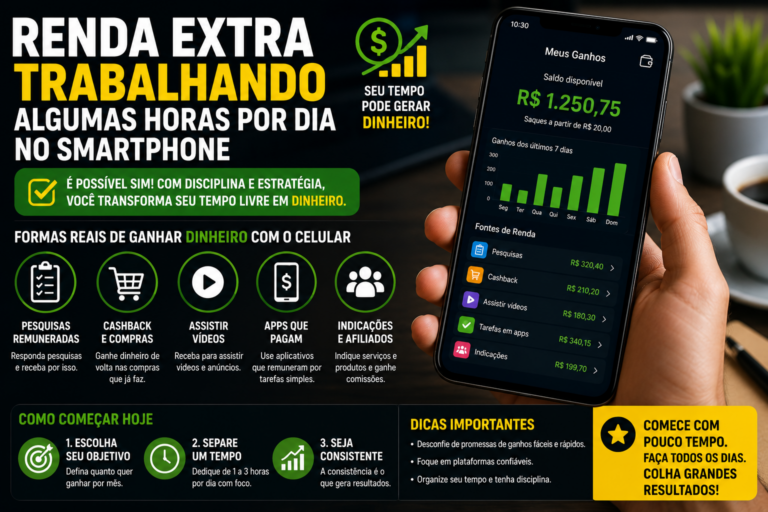 Renda extra trabalhando algumas horas por dia no smartphone