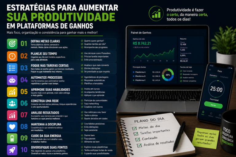 Estratégias para aumentar sua produtividade em plataformas de ganhos