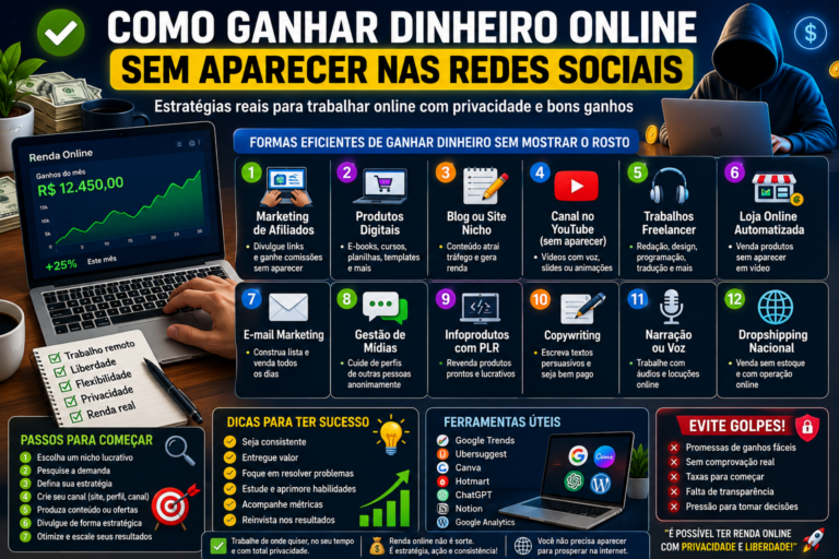 Como ganhar dinheiro online sem aparecer nas redes sociais