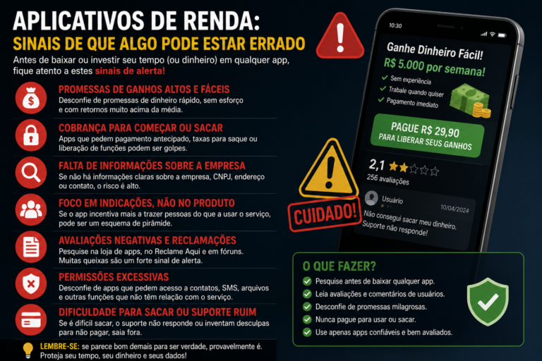 Aplicativos de renda: sinais de que algo pode estar errado