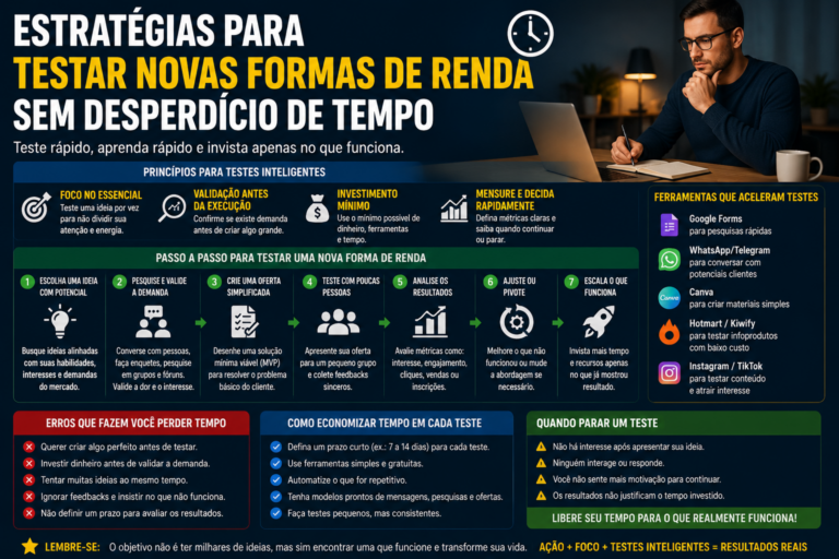 Estratégias para testar novas formas de renda sem desperdício de tempo