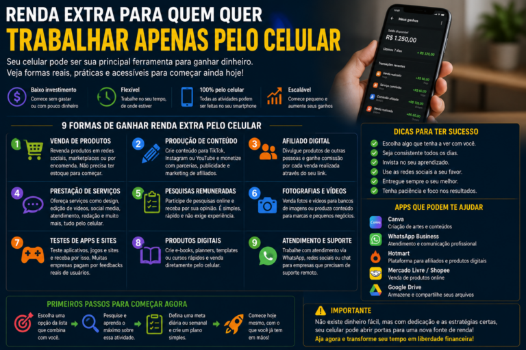 Renda extra para quem quer trabalhar apenas pelo celular