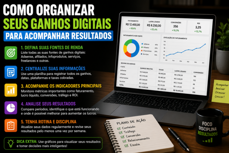 Como organizar seus ganhos digitais para acompanhar resultados