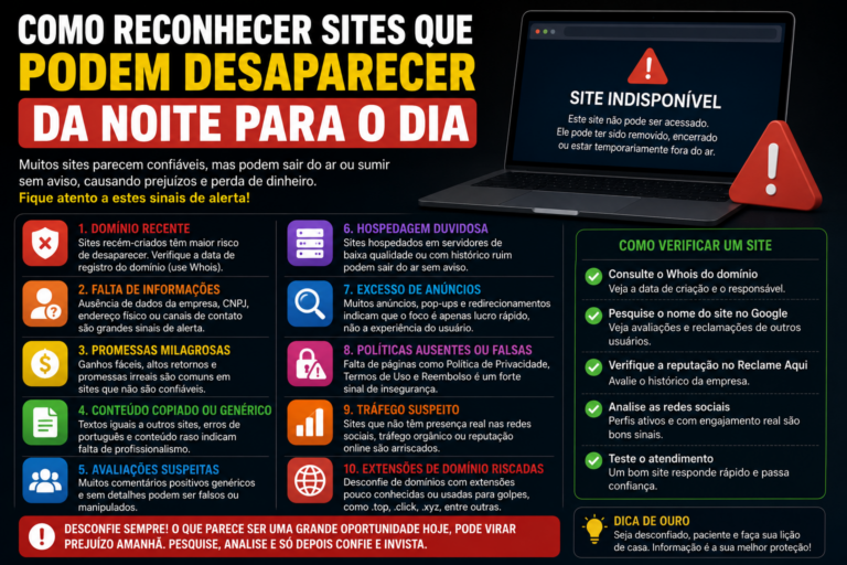 Como reconhecer sites que podem desaparecer da noite para o dia