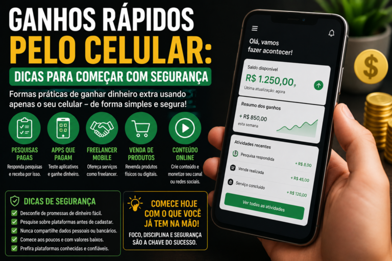 Ganhos rápidos pelo celular: dicas para começar com segurança