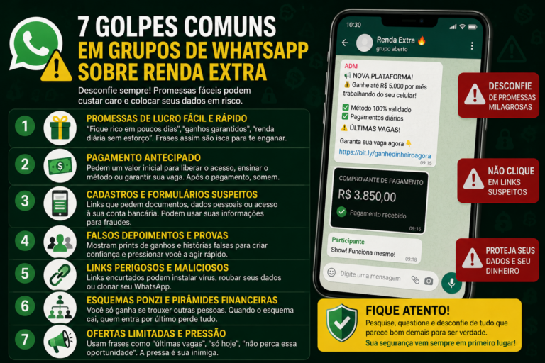 7 golpes comuns em grupos de WhatsApp sobre renda extra