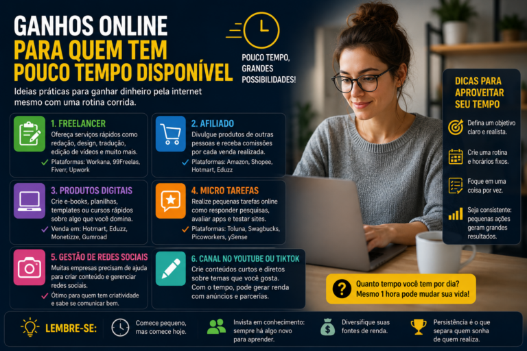 Ganhos online para quem tem pouco tempo disponível