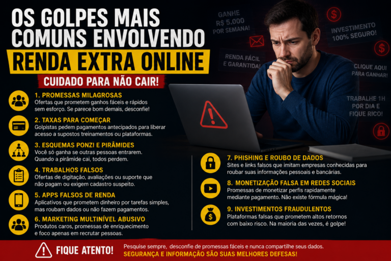 Os golpes mais comuns envolvendo renda extra online